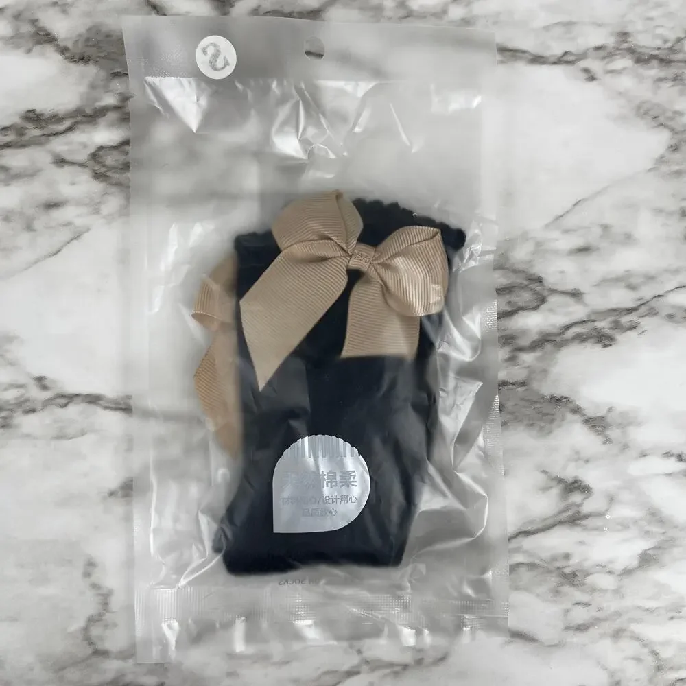 knee High Socks Black Gold Tone Bow Size Small (up to 2yr)